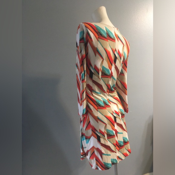 Calvin Klein Collection Multicolor Chevron Long Sleeve Dress Size 14 - Picture 10 of 15